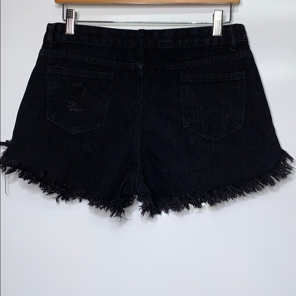 JEANS WEAR Black Ripped Denim Button Fly Shorts - Picture 5 of 7